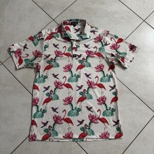 Bad Birdie Polo Shirt Mens M Geometric Flock With Me Performance Stretch Golf